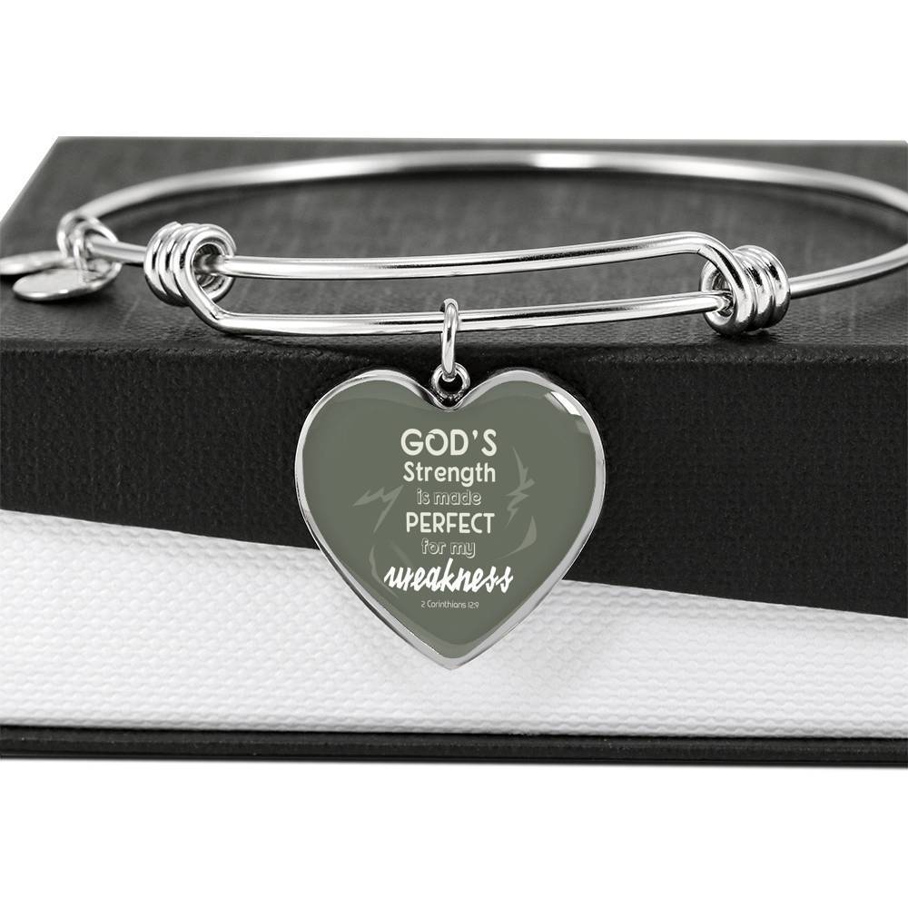 God'S Strength Is Made Perfect For My Weakness Stainless Steel or 18k Gold Heart Bangle Bracelet - Express Your Love Gifts