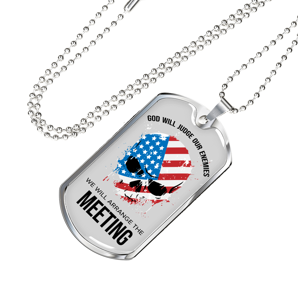 God Will Judge Our Enemies Meeting Necklace Stainless Steel or 18k Gold Dog Tag 24" Chain-Express Your Love Gifts