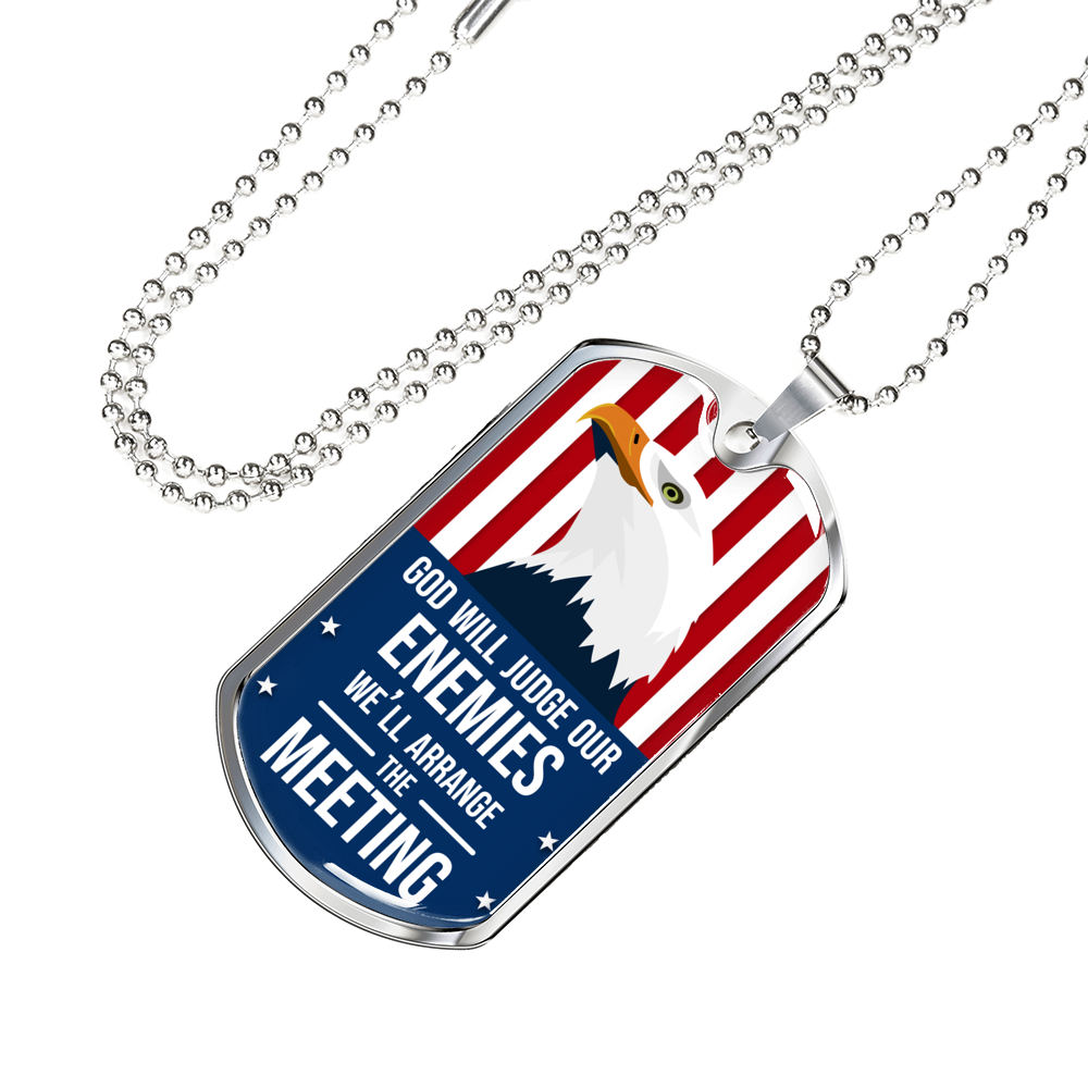 God Will Judge Our Enemies Necklace Stainless Steel or 18k Gold Dog Tag 24" Chain-Express Your Love Gifts