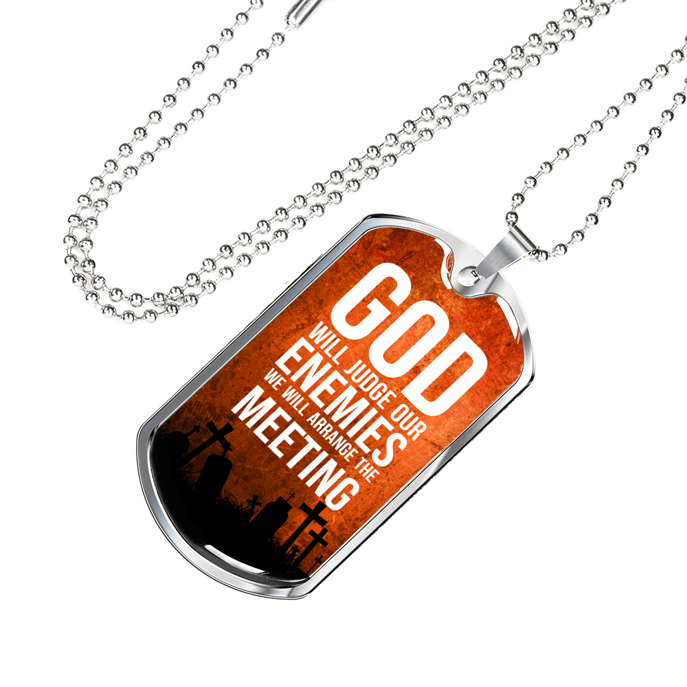 God Will Judge Our Enemies Orange Necklace Stainless Steel or 18k Gold Dog Tag 24" Chain-Express Your Love Gifts