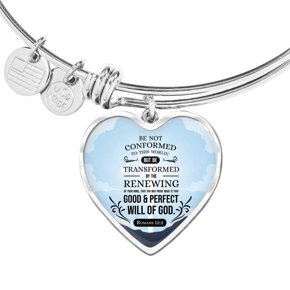 Good And Perfect Will of God Bible Verse Faith Heart Bracelet Bangle - Express Your Love Gifts