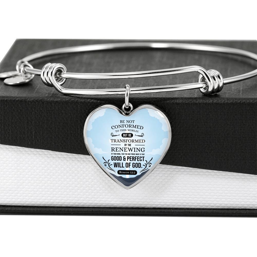 Good And Perfect Will of God Bible Verse Faith Heart Bracelet Bangle - Express Your Love Gifts