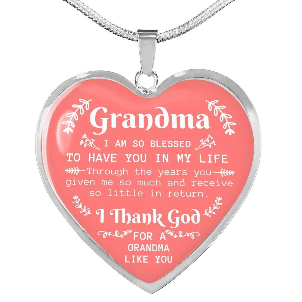 Grandma I Am So Blessed Necklace Stainless Steel or 18k Gold Heart Pendant 18-22" - Express Your Love Gifts