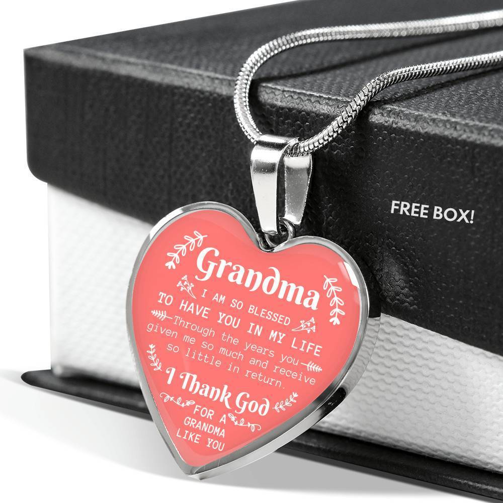 Grandma I Am So Blessed Necklace Stainless Steel or 18k Gold Heart Pendant 18-22" - Express Your Love Gifts