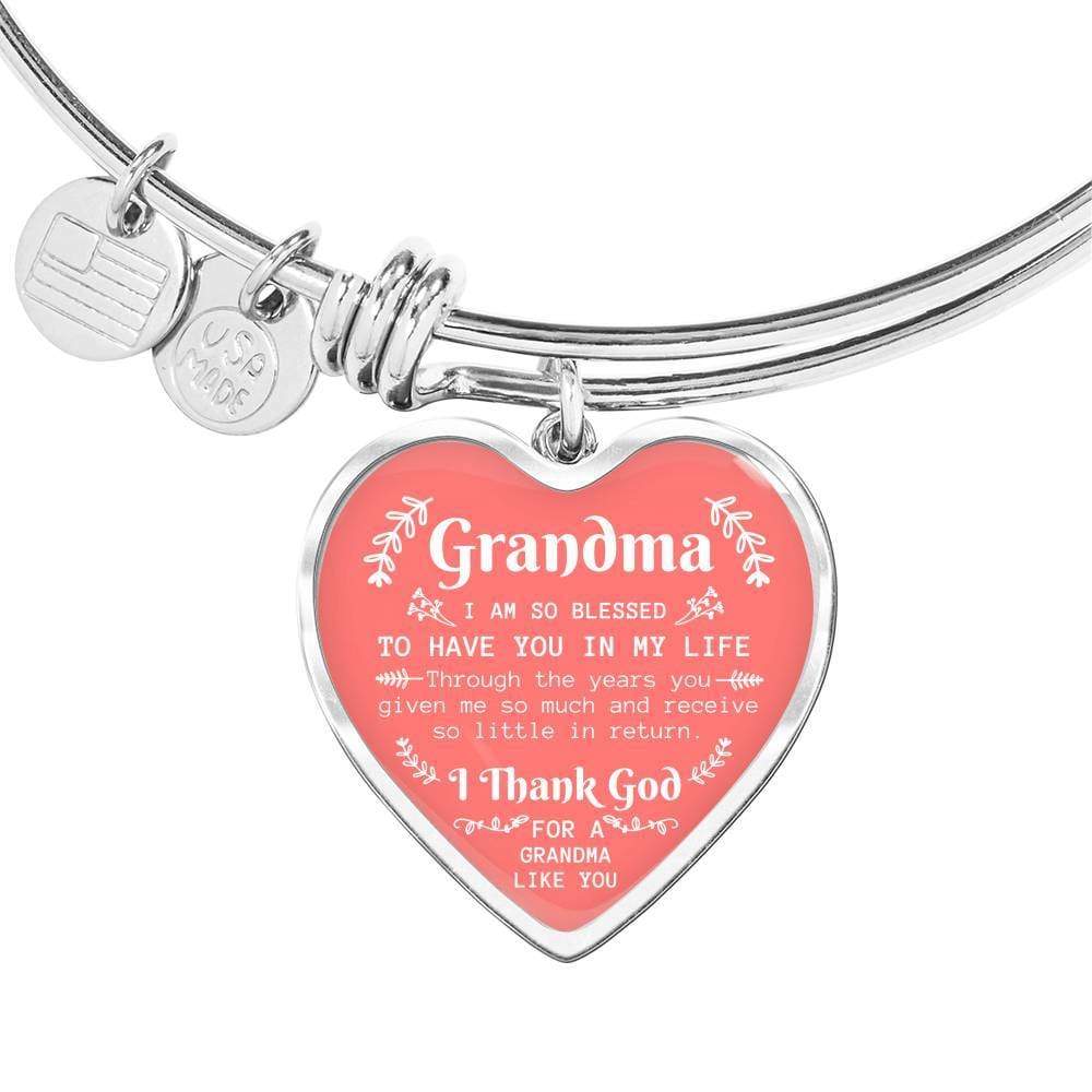 Grandma I Am So Blessed Stainless Steel or 18k Gold Heart Bangle Bracelet - Express Your Love Gifts