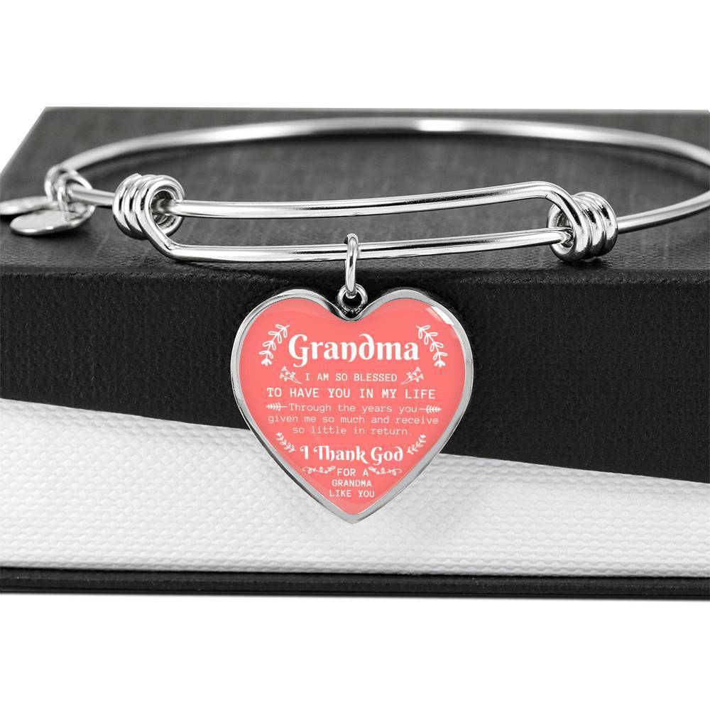 Grandma I Am So Blessed Stainless Steel or 18k Gold Heart Bangle Bracelet - Express Your Love Gifts