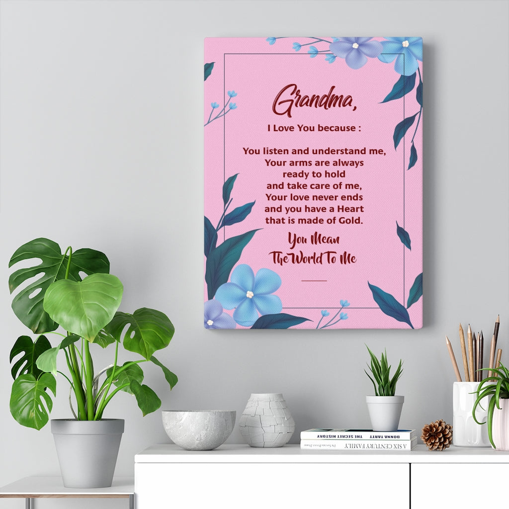 Grandma I Love You Because Motivation Wall Decor for Home Office Gym Inspiring Success Quote Print Ready to Hang - Express Your Love Gifts