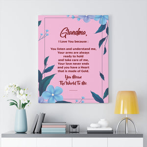 Grandma I Love You Because Motivation Wall Decor for Home Office Gym Inspiring Success Quote Print Ready to Hang - Express Your Love Gifts