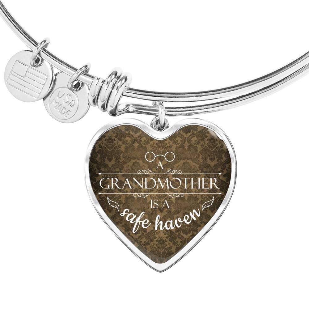 Grandma is a Safe Haven Stainless Steel or 18k Gold Heart Bangle Bracelet - Express Your Love Gifts