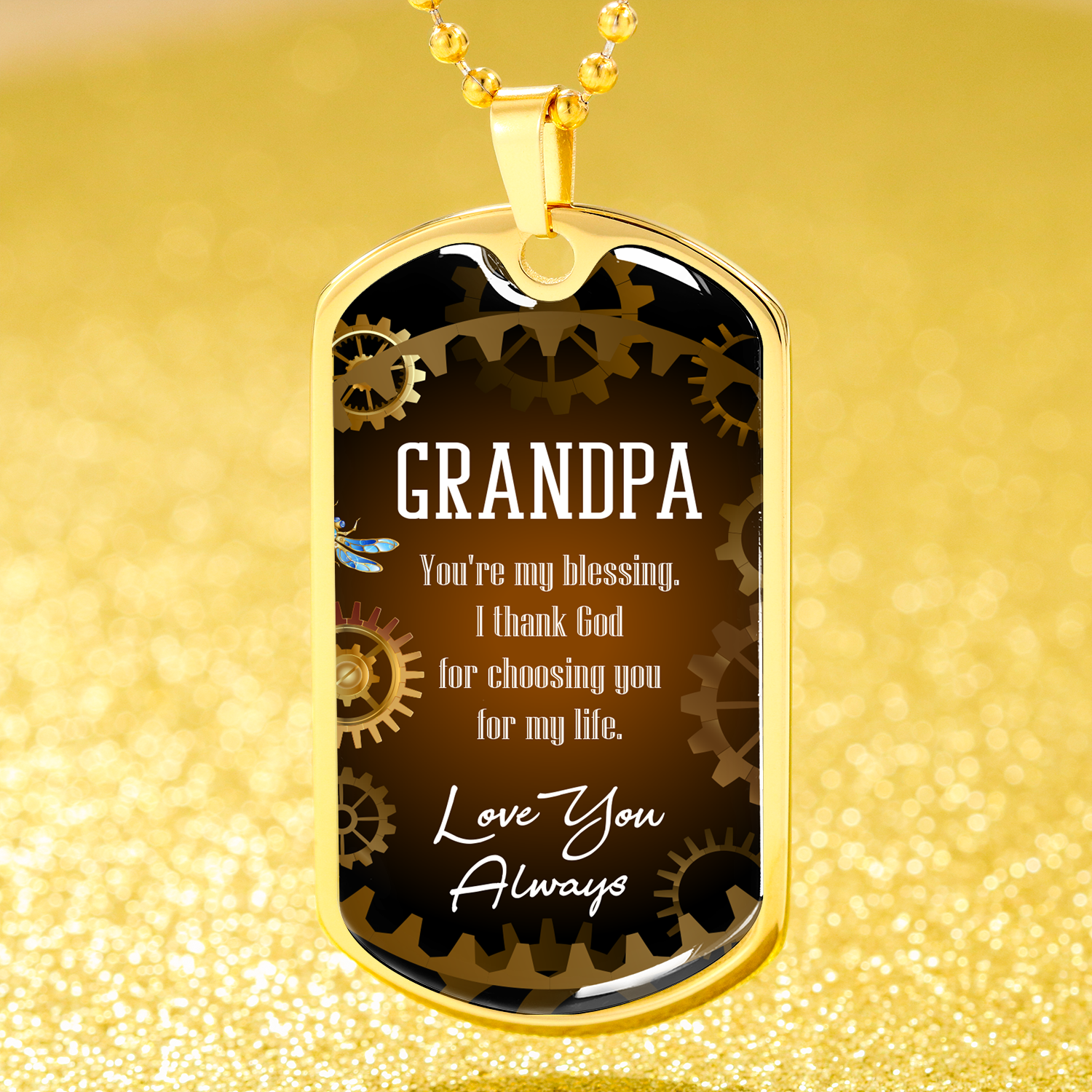 Grandpa You'Re My Blessing Grandfather Gift Necklace Stainless Steel or 18k Gold Dog Tag 24" Chain - Express Your Love Gifts