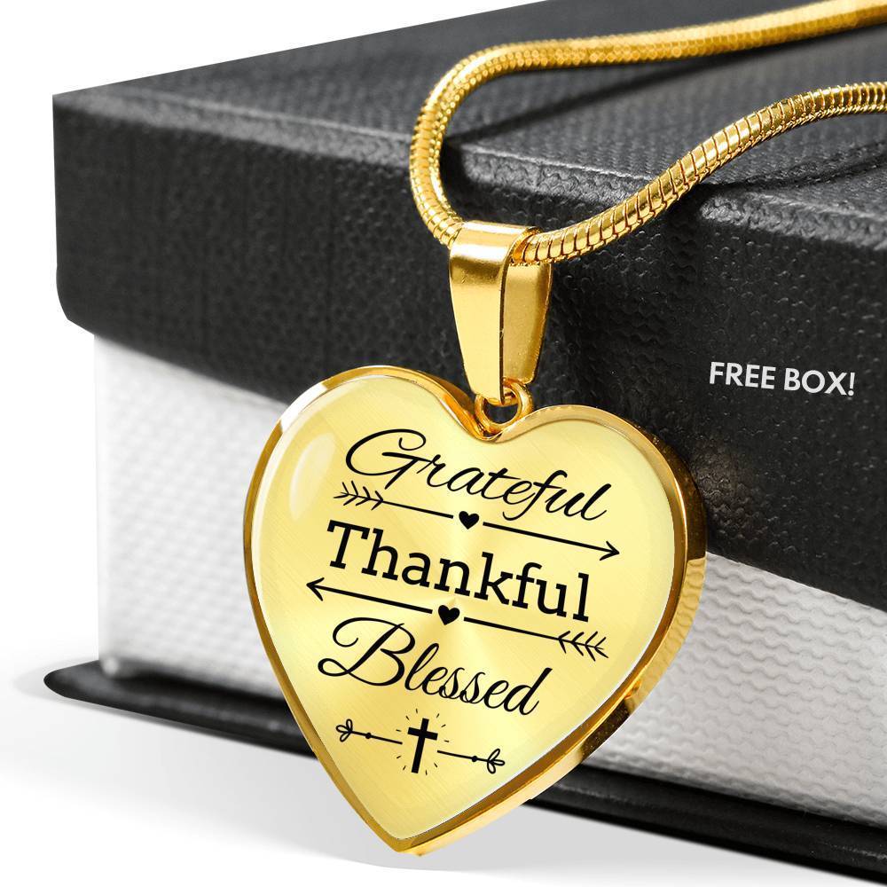 Grateful Thankful Blessed Christian Verse Gift Heart Pendant Necklace - Express Your Love Gifts