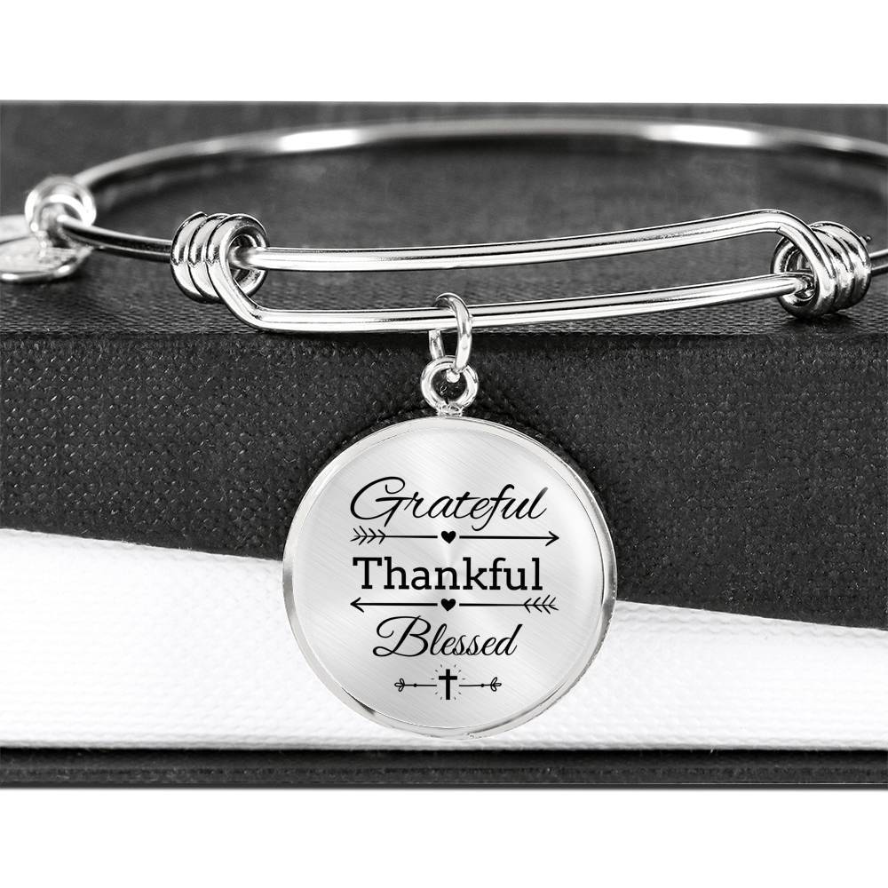 Grateful Thankful Blessed Circle Bangle Stainless Steel or 18k Gold 79 - Express Your Love Gifts