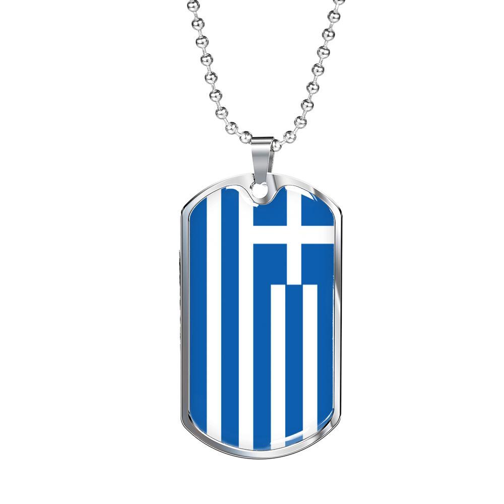 Greece Flag Necklace Greece Flag Stainless Steel or 18k Gold Dog Tag 24" - Express Your Love Gifts