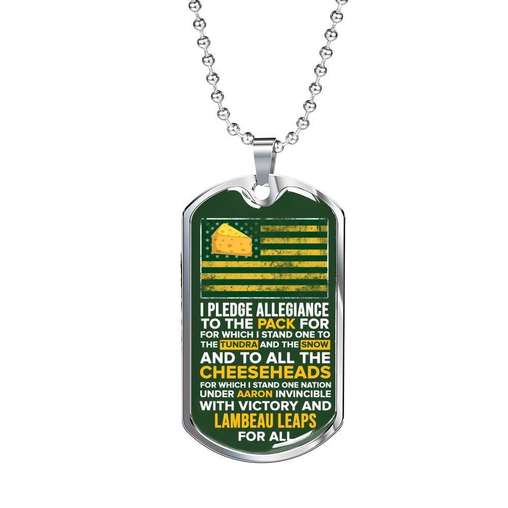 Green Bay Fan Pledge Stainless Steel or 18k Gold Dog Tag 24" Chain-Express Your Love Gifts