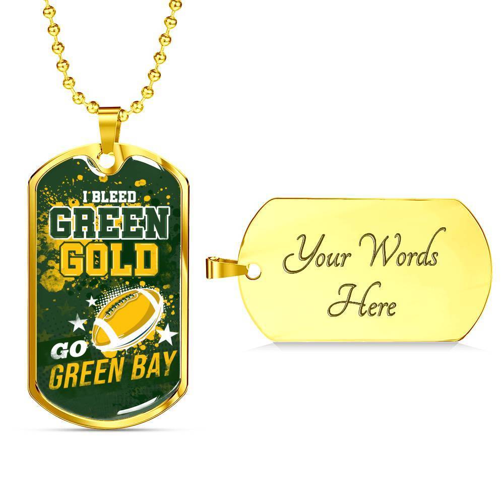 Green Bay Football Necklace Stainless Steel or 18k Gold Dog Tag 24" Chain-Express Your Love Gifts