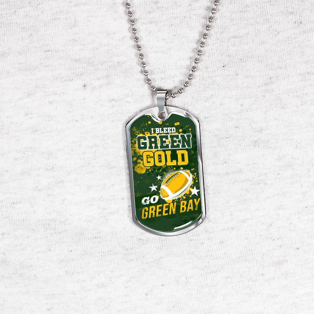 Green Bay Football Necklace Stainless Steel or 18k Gold Dog Tag 24" Chain-Express Your Love Gifts