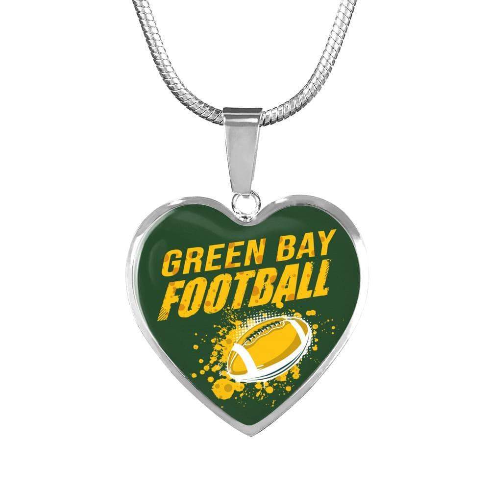 Green Bay Football Necklace Stainless Steel or 18k Gold Heart Pendant 18-22"-Express Your Love Gifts