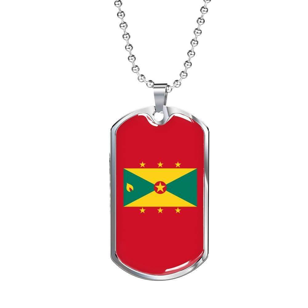 Grenada Flag Necklace Grenada Flag Necklace Stainless Steel or 18k Gold Dog Tag 24" - Express Your Love Gifts