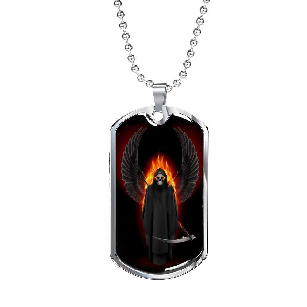 Grim Reaper Angel Of Death Dog Tag Stainless Steel or 18k Gold 24" Chain - Express Your Love Gifts