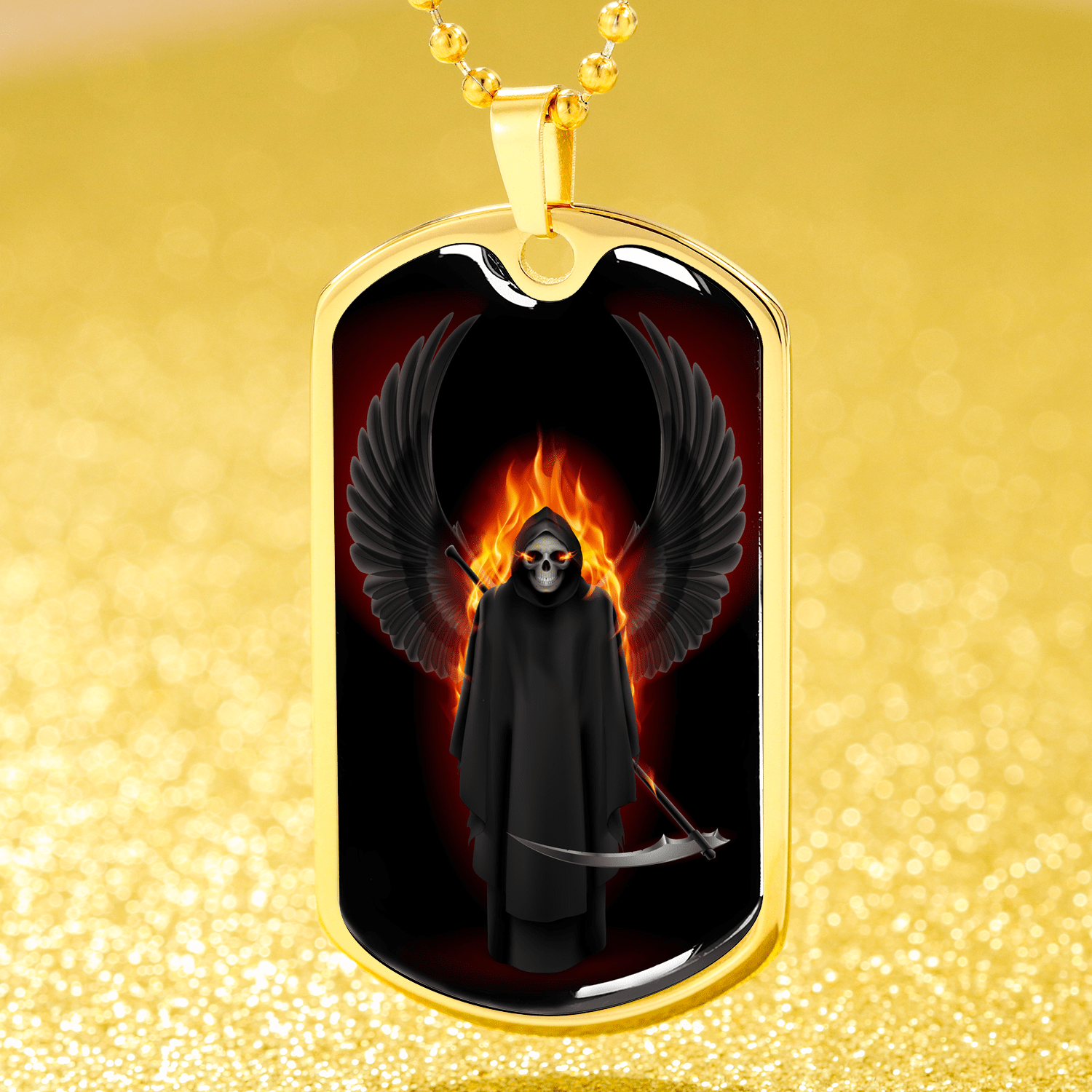 Grim Reaper Angel Of Death Dog Tag Stainless Steel or 18k Gold 24" Chain - Express Your Love Gifts