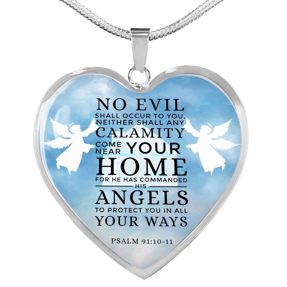 Guardian Angel Protects Always Bible Verse Inspirational Gift Heart Pendant Necklace - Express Your Love Gifts