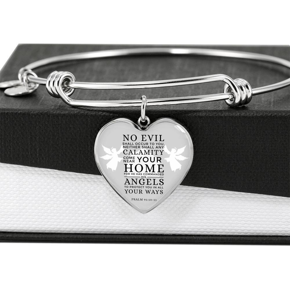 Guardian Angel Protects Always Christian Verse Gift Heart Stainless Steel or 18k Gold Circle Bangle Bracelet - Express Your Love Gifts