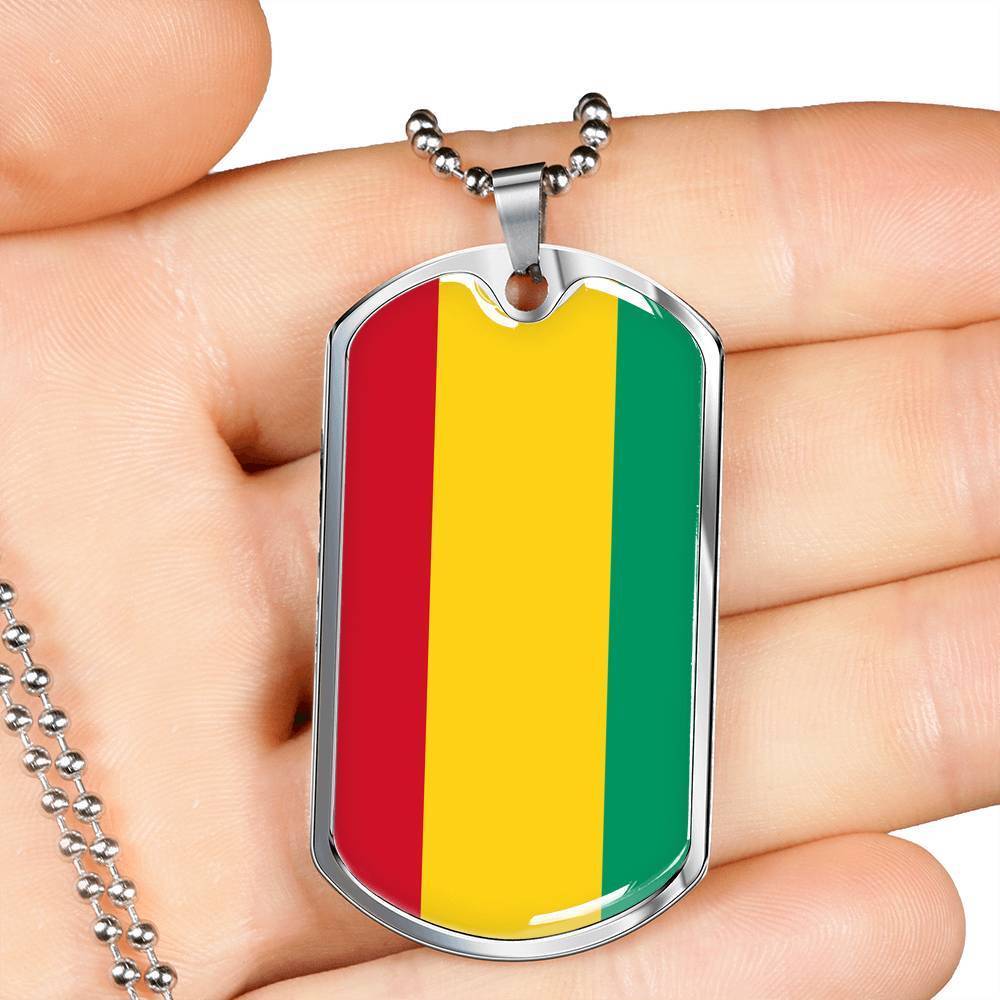 Guinea Flag Necklace Guinea Flag Stainless Steel or 18k Gold Dog Tag 24" - Express Your Love Gifts