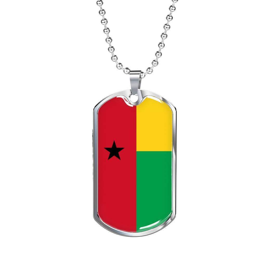 Guineabissau Flag Necklace Guineabissau Flag Stainless Steel or 18k Gold Dog Tag 24" - Express Your Love Gifts