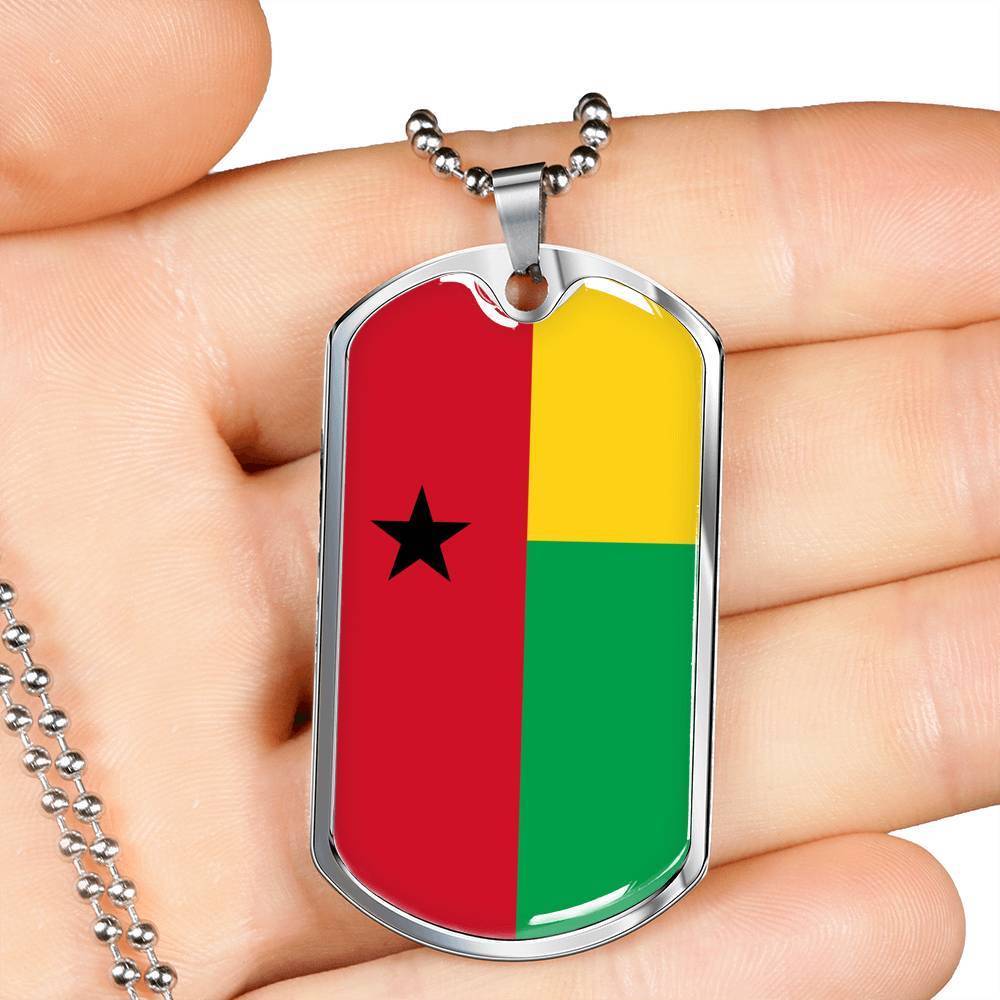 Guineabissau Flag Necklace Guineabissau Flag Stainless Steel or 18k Gold Dog Tag 24" - Express Your Love Gifts
