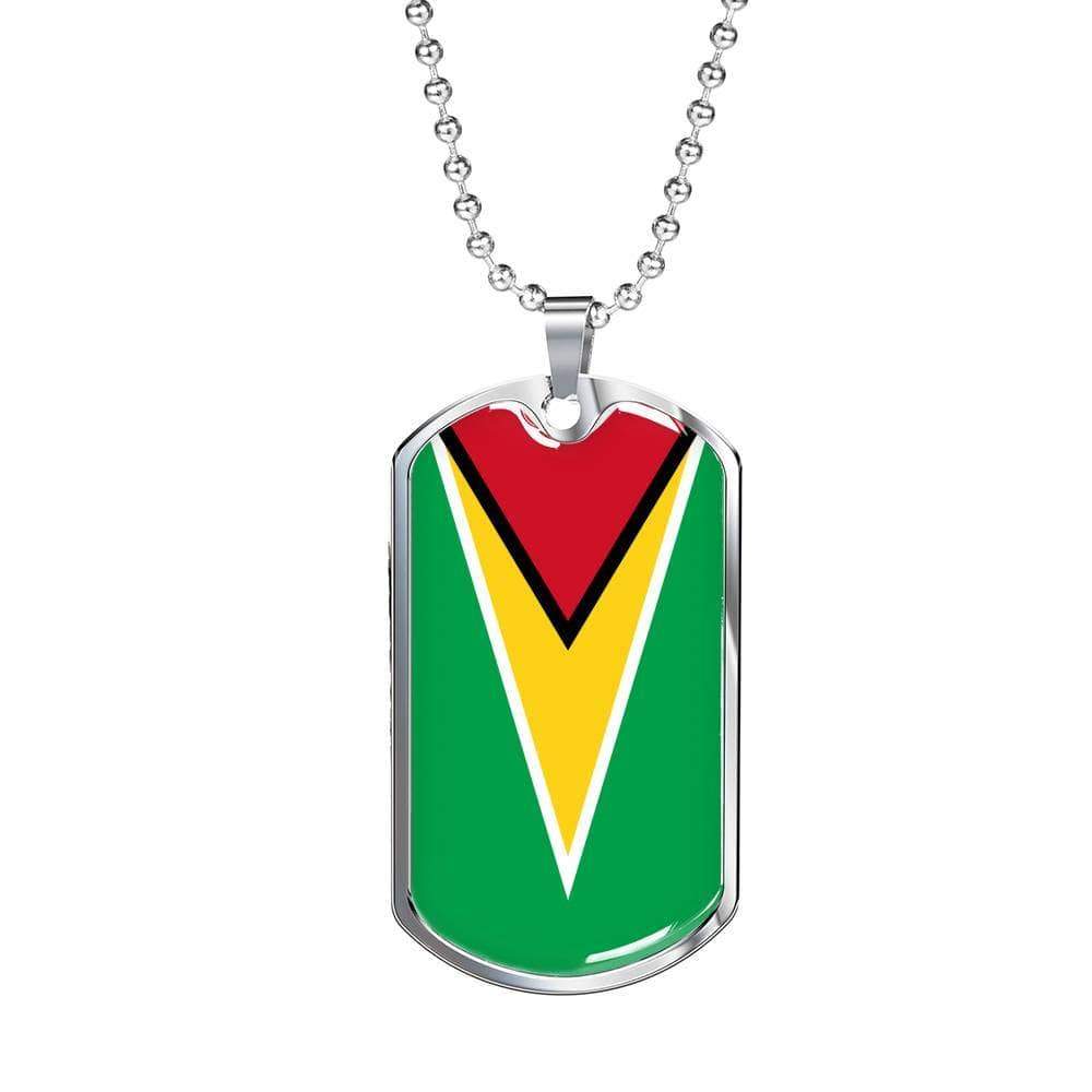 Guyana Flag Necklace Guyana Flag Stainless Steel or 18k Gold Dog Tag 24" - Express Your Love Gifts