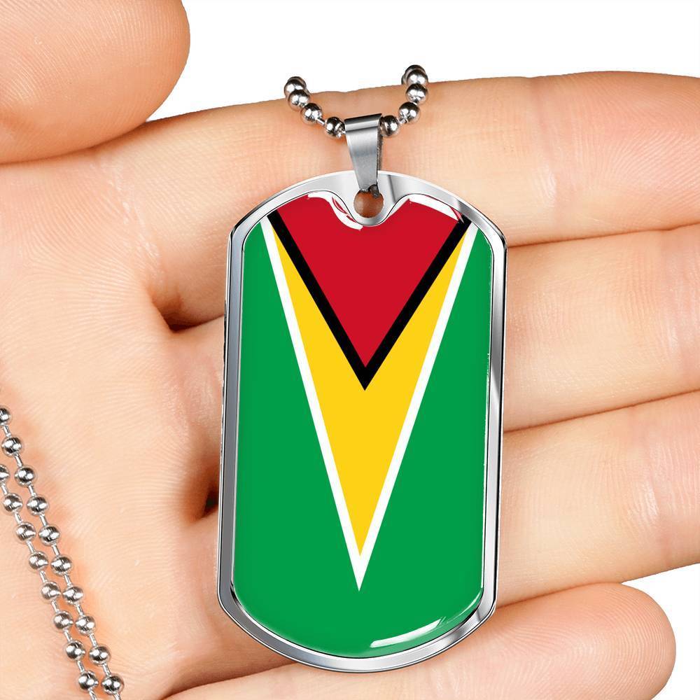 Guyana Flag Necklace Guyana Flag Stainless Steel or 18k Gold Dog Tag 24" - Express Your Love Gifts