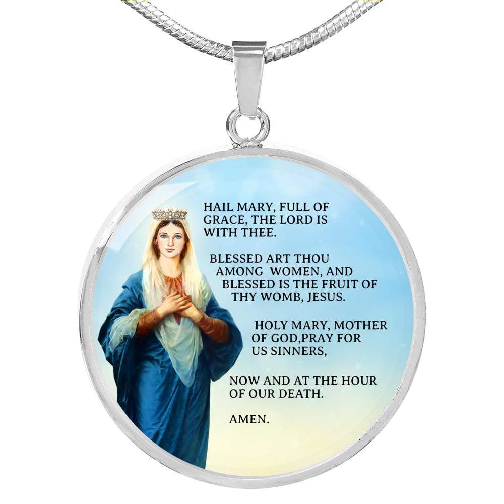 Hail Mary Catholic Prayer Circle Necklace Stainless Steel or 18k Gold 18-22" - Express Your Love Gifts