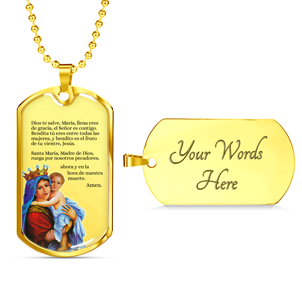 Hail Mary Catholic Prayer In Spanish Dios Te Salve Dog Tag Necklace-Express Your Love Gifts