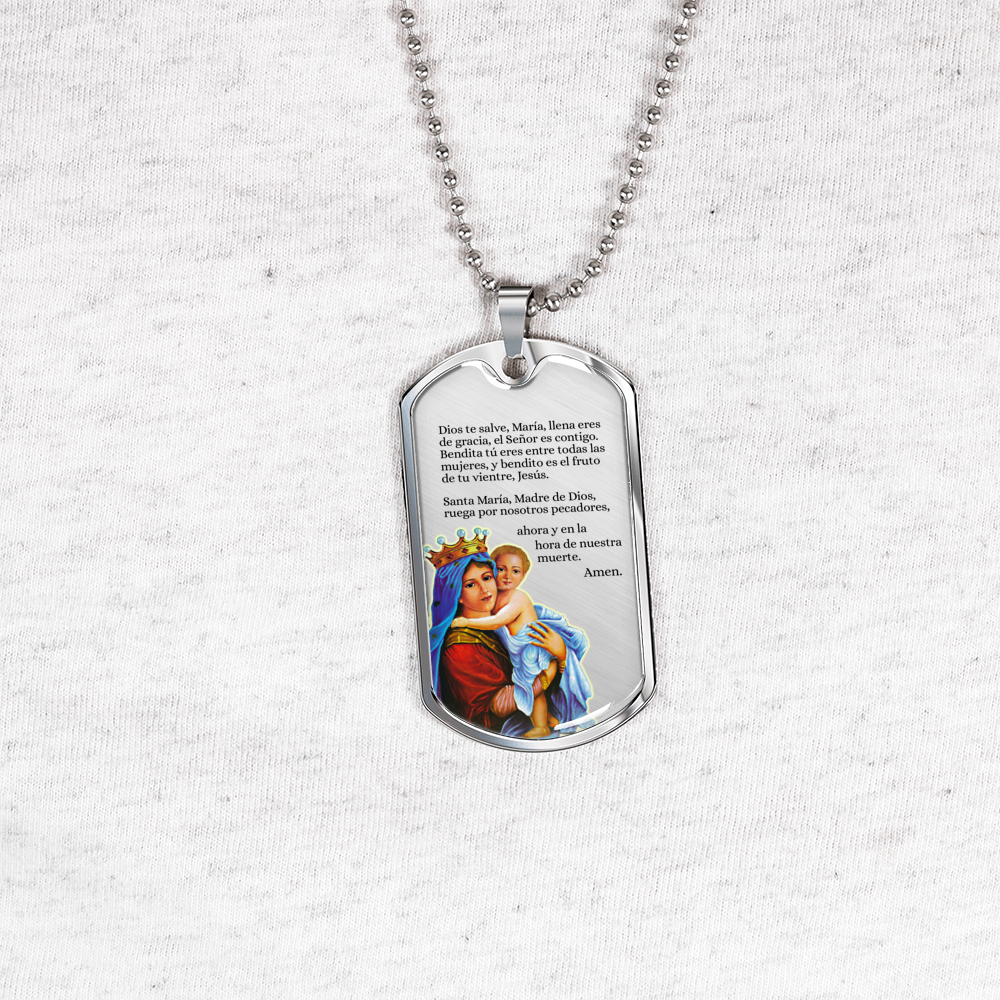 Hail Mary Catholic Prayer In Spanish Dios Te Salve Dog Tag Necklace-Express Your Love Gifts
