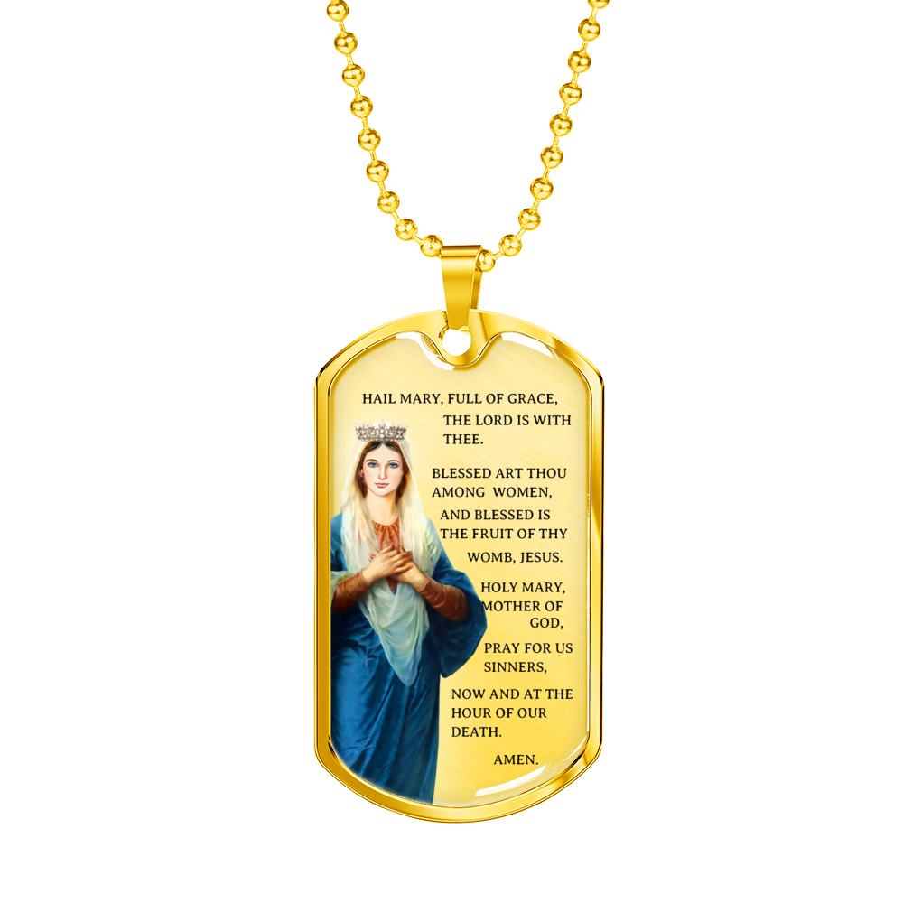 Hail Mary Catholic Prayer Necklace Stainless Steel or 18k Gold Dog Tag 24" Chain-Express Your Love Gifts