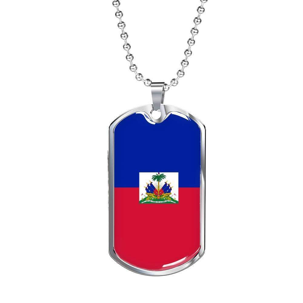 Haiti Flag Necklace Haiti Flag Stainless Steel or 18k Gold Dog Tag 24" - Express Your Love Gifts