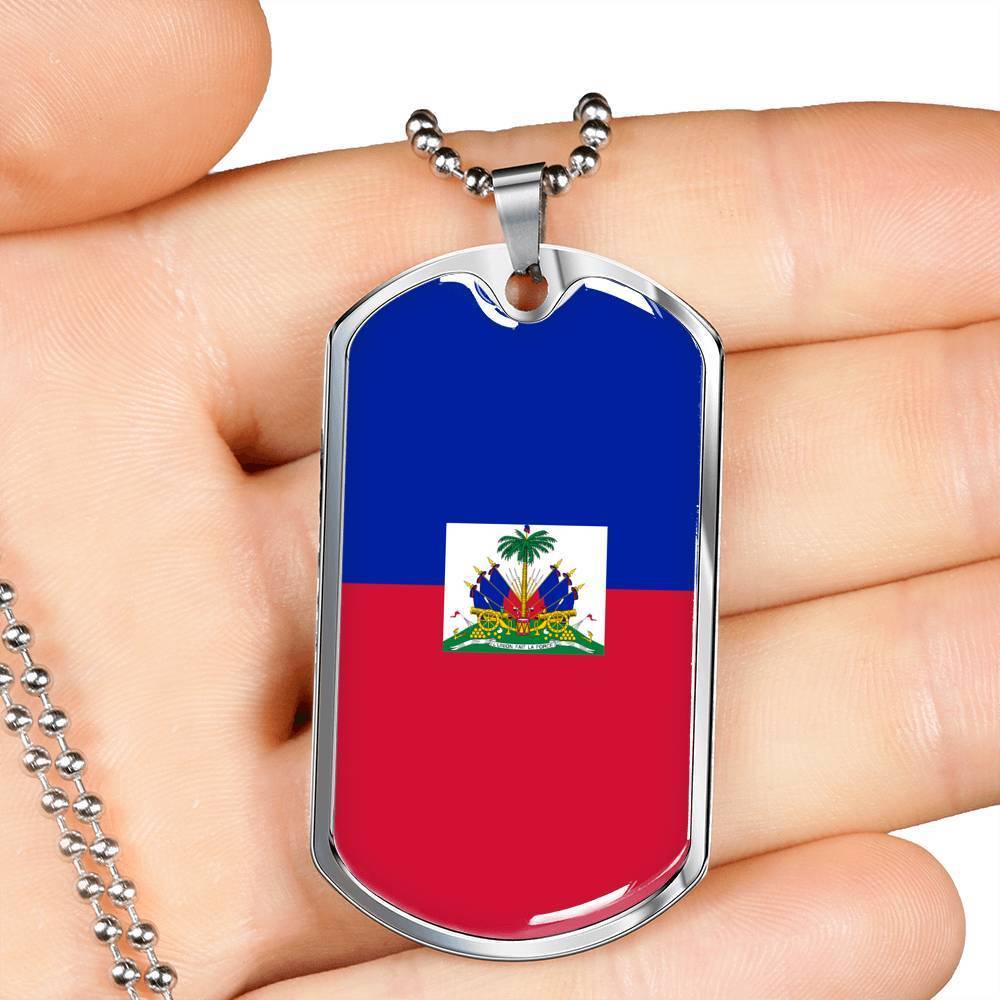 Haiti Flag Necklace Haiti Flag Stainless Steel or 18k Gold Dog Tag 24" - Express Your Love Gifts