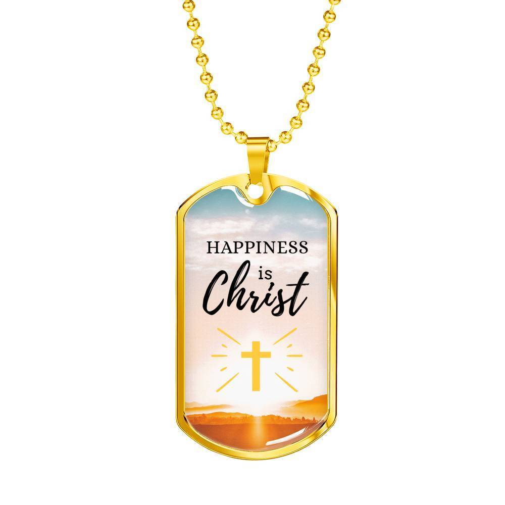 Happiness Is Christ Psalm Necklace Stainless Steel or 18k Gold Dog Tag 24" Chain-Express Your Love Gifts