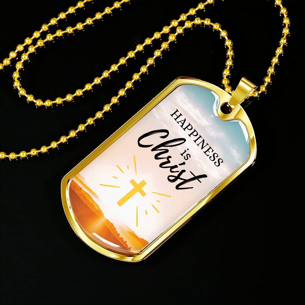 Happiness Is Christ Psalm Necklace Stainless Steel or 18k Gold Dog Tag 24" Chain-Express Your Love Gifts