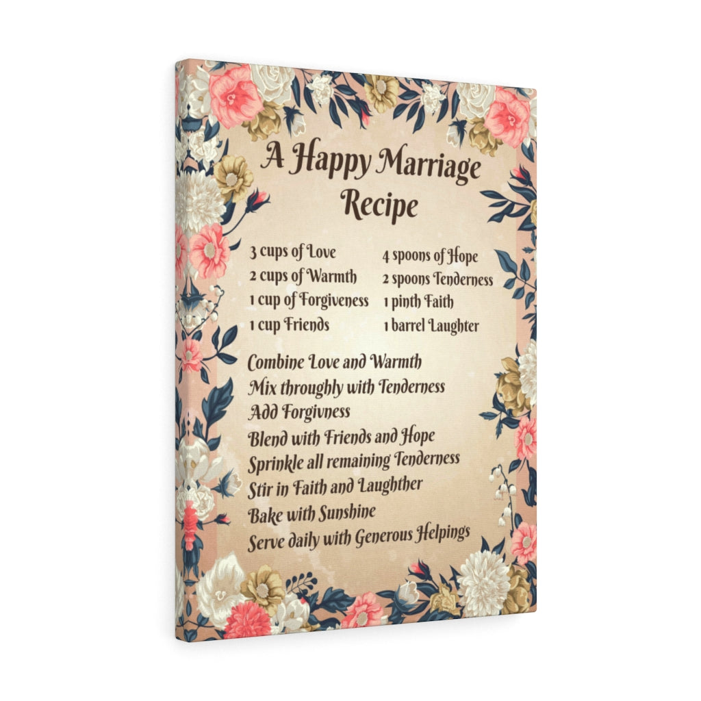 Happy Marriage Recipe Motivation Wall Decor for Home Office Gym Inspiring Success Quote Print Ready to Hang - Express Your Love Gifts