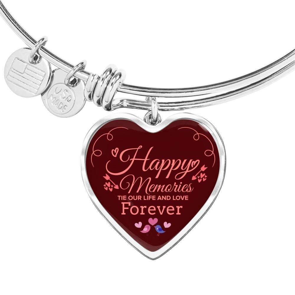 Happy Memories Stainless Steel or 18k Gold Heart Bangle Bracelet - Express Your Love Gifts