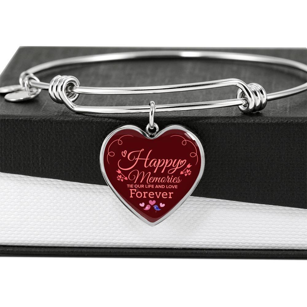 Happy Memories Stainless Steel or 18k Gold Heart Bangle Bracelet - Express Your Love Gifts