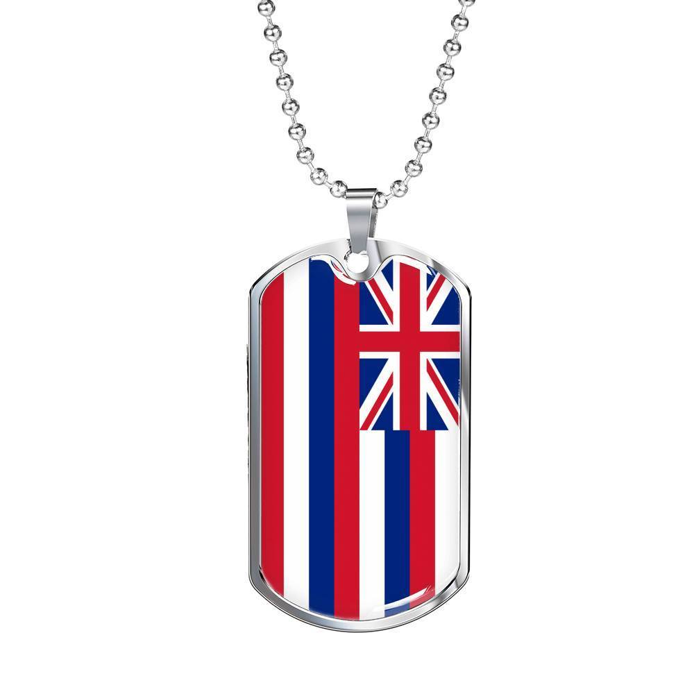 Hawaii State Flag Necklace Stainless Steel or 18k Gold Dog Tag 24" Chain - Express Your Love Gifts