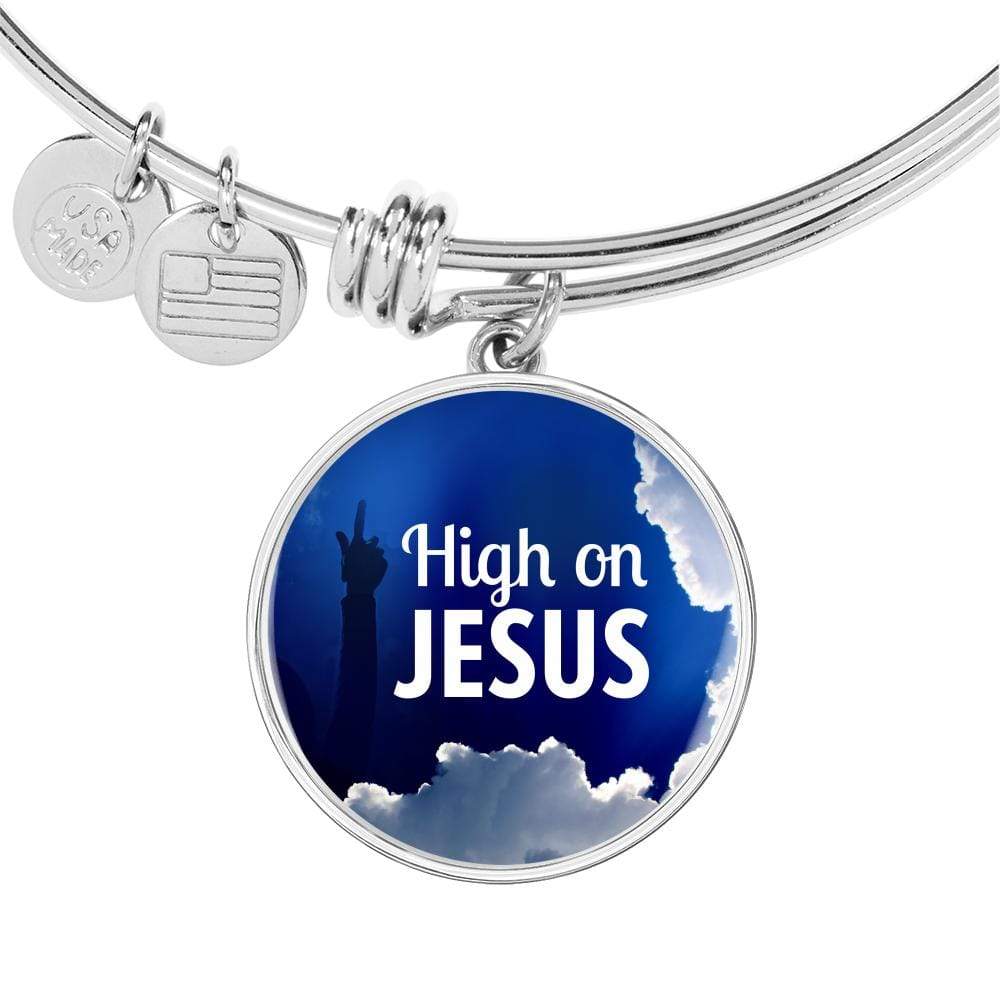 High On Jesus Stainless Steel or 18k Gold Chistian Circle Bangle Bracelet - Express Your Love Gifts