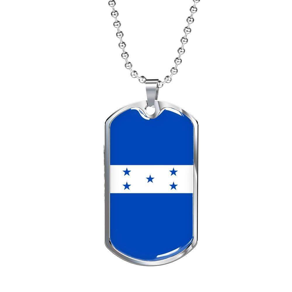 Honduran Flag Necklace Honduras Flag Stainless Steel or 18k Gold Dog Tag 24" - Express Your Love Gifts