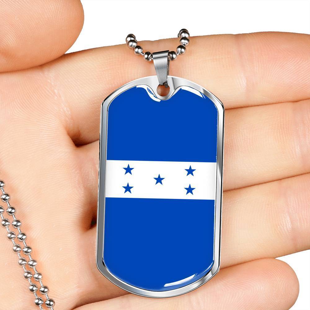 Honduran Flag Necklace Honduras Flag Stainless Steel or 18k Gold Dog Tag 24" - Express Your Love Gifts