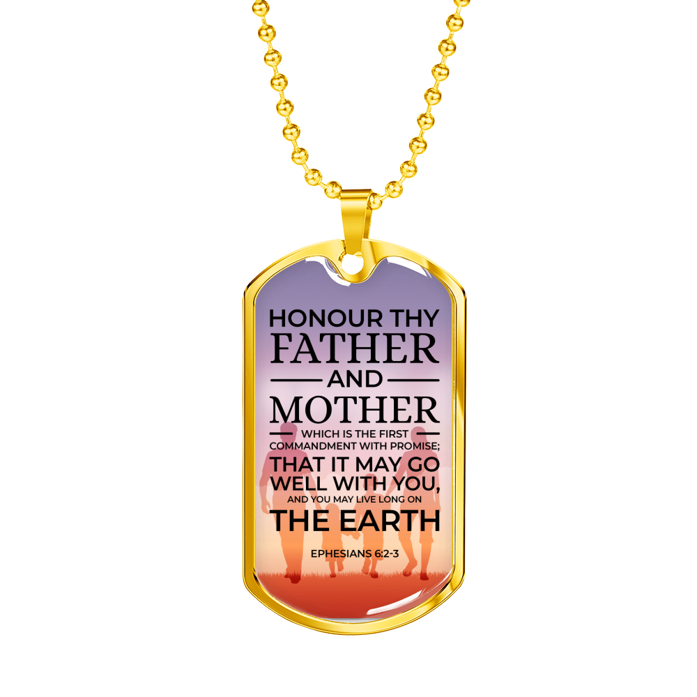 Honor Your Parents Ephesians Necklace Stainless Steel or 18k Gold Dog Tag 24" Chain-Express Your Love Gifts