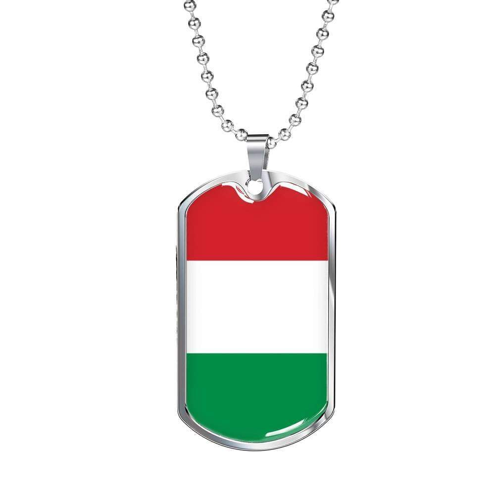 Hungary Flag Necklace Hungary Flag Stainless Steel or 18k Gold Dog Tag 24" - Express Your Love Gifts
