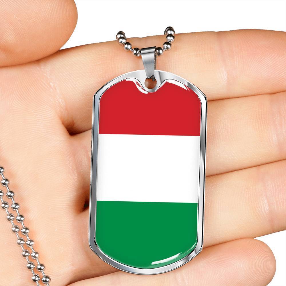 Hungary Flag Necklace Hungary Flag Stainless Steel or 18k Gold Dog Tag 24" - Express Your Love Gifts