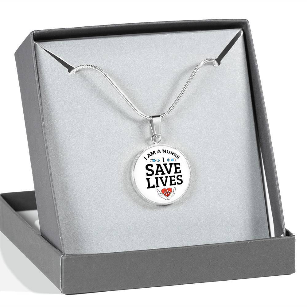 I Am A Nurse I Save Lives Circle Necklace Stainless Steel or 18k Gold 18-22"-Express Your Love Gifts